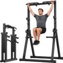 HOTCAMP 700LBS Foldable Power Tower Pull Up Bar - Multi-function Power Tower Dip Station with Adjustable Height for Home Gym, Portable Free Standing Strength Training Equipment for Indoor & Outdoor (Black)