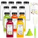 Plastic Juice Bottles with Caps 12 pcs, 8oz Reusable Juice Containers with Tamper Proof Lids Black, Clear Juice Bottles for Juicing, Milk, Smoothie, Drinking, and Other Beverages Christmas Gifts