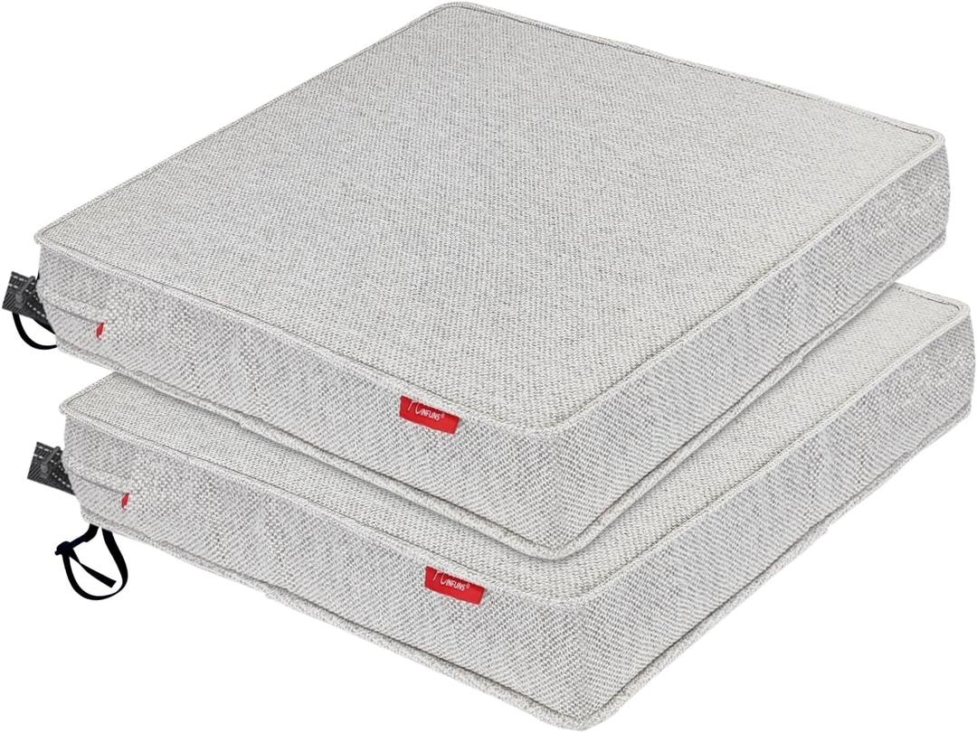 Pcinfuns Outdoor Chair Cushion 22 x 22 Inch Seat Cushions for Patio Furniture Garden Sofa Couch Chair Pads with Adjustable Straps Set of 2, Linen Gray