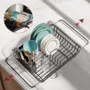 Dish Drying Rack - Stainless Steel Dish Rack with Drainboard for Kitchen Counter and Sink, X-Large, Black, Size: 15.8"D x 12"W x 5"H