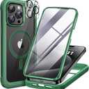 Miracase Magnetic for iPhone 15 Pro Case [Compatible with MagSafe] Full-Body Bumper Phone case with Built-in Glass Screen Protector& Camera Protector, Military Drop Proof 15 Pro Cover, Magnetic Green