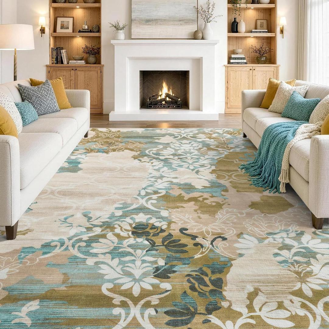 8x10 Washable Non-Slip Area Rug for Living Room (Orange Yellow)