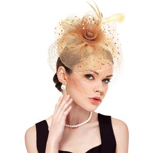 dressfan Fascinator Hat Womens Vintage Wedding Veil Hat 20s Hair Accessories for Derby/Wedding/Cocktail/Tea Party (Beige)