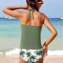 Girls Swimsuits 2 Piece Halterneck Bathing Suit Criss Cross Ruched Printed Tankini Swimwear Set for 9-16 Years