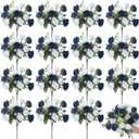 Zeyune 16 Bunches 12 Inch Artificial Mini Rose Bouquet 160 Heads Bridal Flower Bouquets Fake Silk Rose Bulk for Valentine's Day Wedding Bridal Shower Home Office Garden(Dark Blue and White)