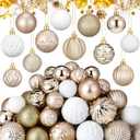 Lunmon 64 Pcs Neutral Christmas Ball Ornaments Champagne Gold White Christmas Tree Decorations Set 1.6/1.97/2.4 Inch Shatterproof Glitter Matt Xmas Baubles Neutral Ornaments for Xmas Tree Home Decor