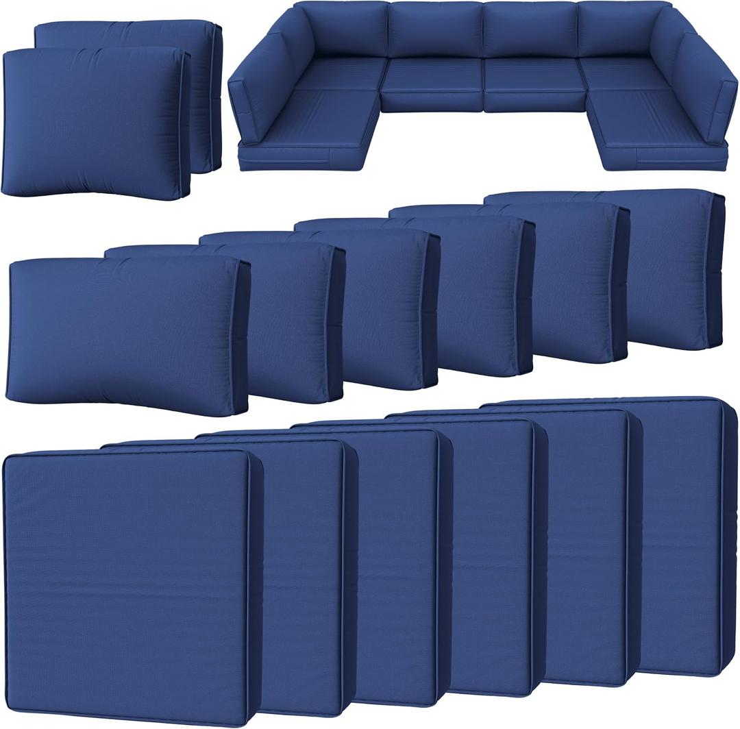 14 Pcs Outdoor Cushion Slipcovers Patio Cushion Covers Replacement Waterproof with Zipper for Outdoor Furniture, Patio Sofa Couch 3 Sizes, Covers Only