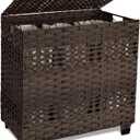 OIAHOMY Laundry Hamper with Lid, 140L Clothes Hamper with 3 Removable Liner Bags, Foldable Basket with Lid, Synthetic Wicker Laundry Basket for Bedroom, 27x 13 x 26 Inches, Brown