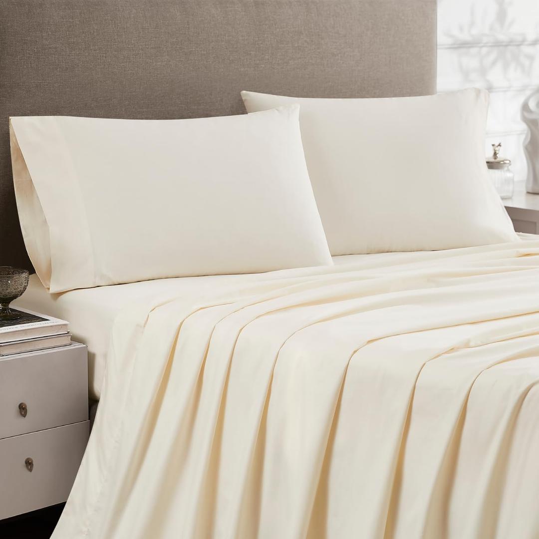 Linen Closet Luxury Cotton Percale Standard Pillowcases, Set of 2, Ivory