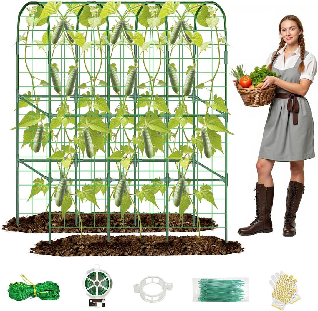 Garden Cucumber Trellis for Raised Bed, 65"50" Tall Metal Garden Trellis for Climbing Plants Outdoor, U-Shape Vegetables Trellis Support for Tomato Squash Zucchini Peas Grape Fruit Flowers
