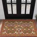 RoomTalks Ultra Thin Country Rustic 2x3 Entryway Rug Entrance Non-Slip Washable Indoor Door Mat, Rusty Red Strawberry Thief Rug, Vintage Botanical Floral Forest Accent Throw Rugs for Bathroom Kitchen