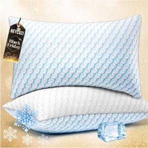 Cooling Bed Pillows Queen Size - Down Alternative Breathable Soft Pillows Set of 2 for Side, Back, and Stomach Sleepers - Hotel Quality Fluffy Microfiber Fill Skin-Friendly