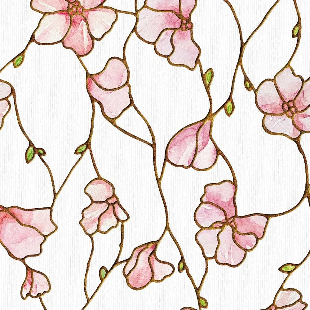 UNI Window Film Static Clings Non Adhesive 3D Stained Glass Window Decals UV Protection (Cherry Blossom, 37.4 x 24.4 Inch)