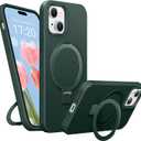 Soft Liquid Silicone Case for iPhone 13/14 with Magnetic Invisible Stand, Military Grade Shockproof Protection, Anti-Scratch Microfiber Lining Covers for iPhone 14/13, Pine Green