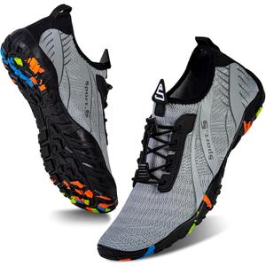 WateLves Water Shoes Mens Womens Beach Swim Shoes Quick-Dry Aqua Socks Pool Shoes for Surf Yoga Water Aerobics (7.5 Women/6 Men, Fashion Light Gray)