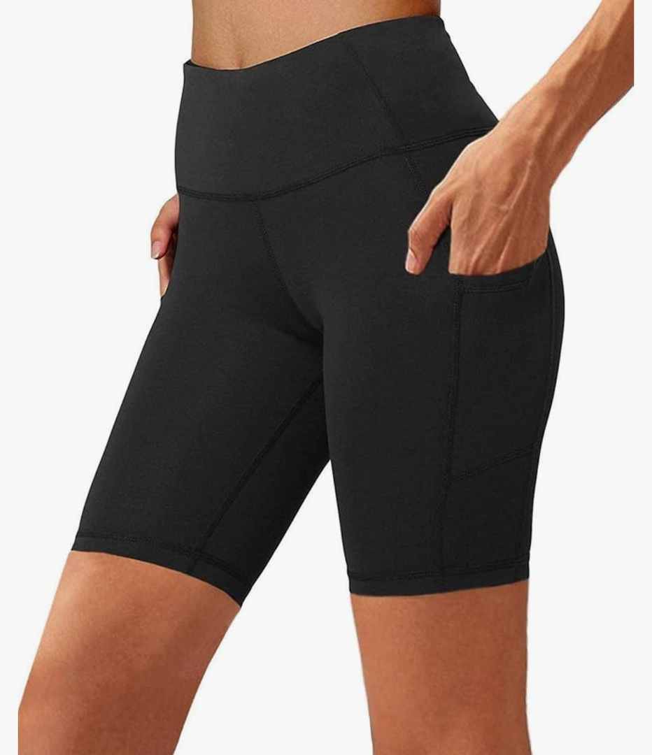Aoliks Biker Shorts Women with Pockets - 8" High Waisted Tummy Control Running Workout Spandex Gym Volleyball Yoga Shorts, XL