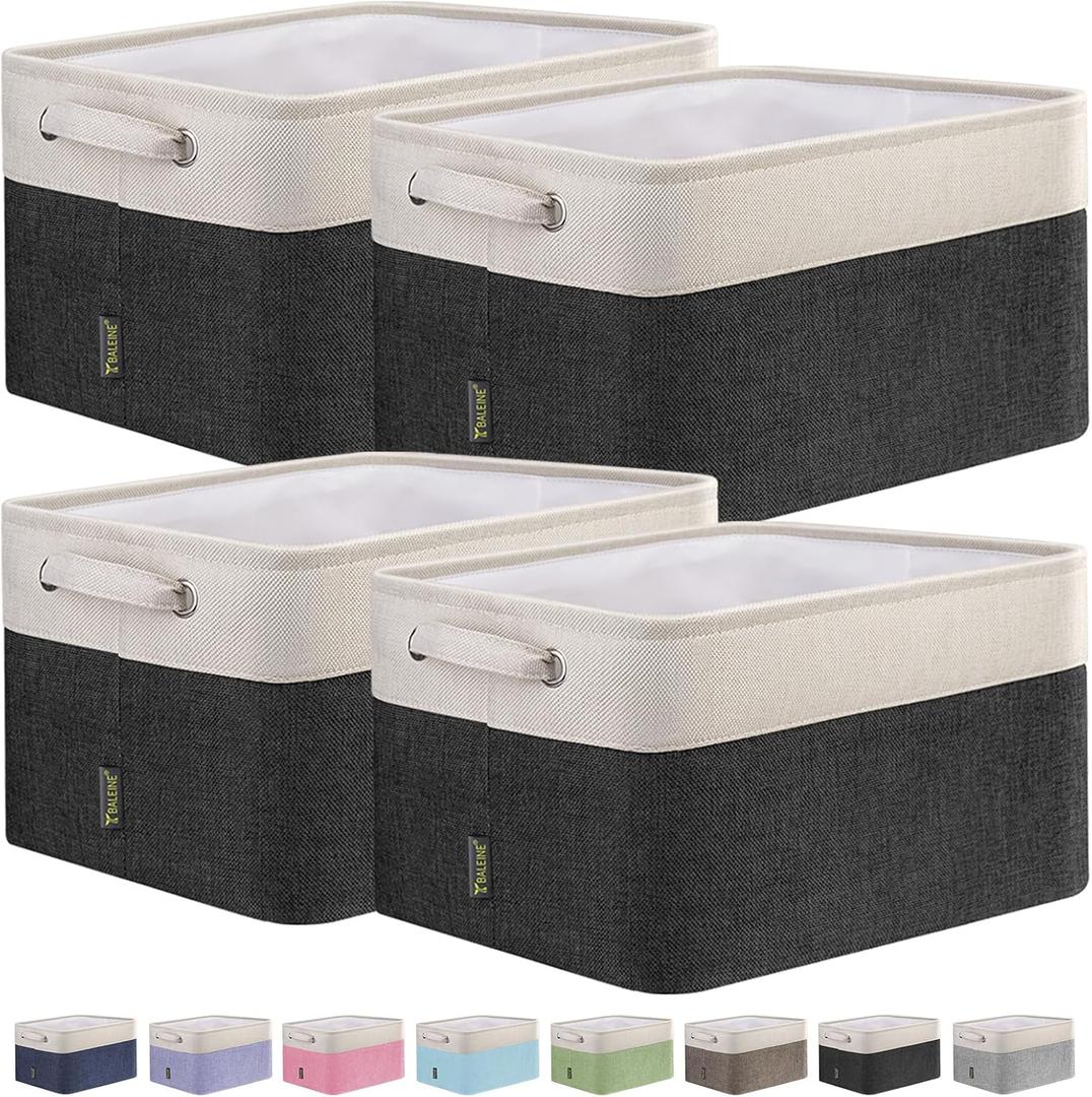 BALEINE Fabric Storage Bins for Shelves, Linen Storage Baskets for Organizing, Decorative Closet Storage Bins for Clothes, Toys, Home Storage (Black, 4 Pack) (4PCS/Large-15x11x9.5)