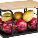 Potato and Onion Storage Bin,Kitchen Organizers Pantry Bin with Bamboo Top for Onion,Potato,Fruits,Vegetable,Produce Storage, Black