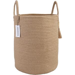 XUANGUO Rope Laundry Basket Laundry Hamper for Clothes Woven Storage Basket for Living Room Bedroom Boho Tall Rope Baskets for Blanket Toys Pillow Towels Baby Nursery Hamper Bin jute (Regular)