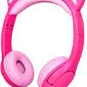 Olyre Kids Headphones with Sharing Port, Safe 85db Volume Control Light Up Cat Ear Headphones for Tablets/E-Readers, Wired Children Headphones with Microphone for School Learning Travel - Rose