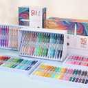 Gel Pens For Coloring, 90 Colors Retractable Colored Pens for Black Paper & White Paper, 0.7mm Fine Point Colorful Pens for Coloring, Writing, Drawing, Journaling, Note Taking, Office, Home