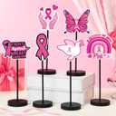 Wenqik 6 Pcs Breast Cancer Awareness Decorations Standing Table Centerpieces Pink Ribbon Wooden Table Signs Fight Breast Cancer Party Supplies Pink Ribbon Decor for Charity Survivor Favors