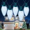 Minetom C9 Christmas Lights Outdoor, 100FT 100 LED Waterproof Strawberry String Lights, UL Certified, Connectable Green Wire Lights String for Outdoor Indoor Patio Party Roofline Backyard Xmas Decor (Pure White)