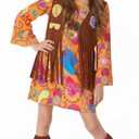 Morph 70s Outfits For Kids, Girls Hippie Costume, Hippie Costume Kids, Girls Halloween Costumes, 70s Halloween Outfit Kid (Medium, Orange)