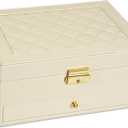 GUOER Jewelry Box for Women Girl Wife - Large PU Leather Jewelry Organizer Storage Case with Two Layers Display for Earrings Bracelets Rings Watches (Apricot)