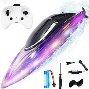 BEZGAR RC Boat, 10 inch Remote Control Boat for Kids and Adults, 10 KPH Fast RC Speed Boats with 650mAh Battery, Ideal Waterproof Toy Boats for Pools & Lakes - RH708 Purple