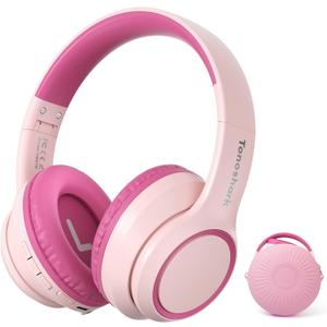 TONOSHARK Kids Bluetooth Headphones with Active Noise Cancelling, Wireless Over-Ear Headphones for Boys Girls, Foldable, Adjustable, 40H Playtime, Mic for School Travel(Pink)