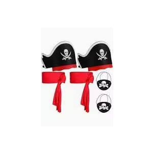 Vicenpal 6 Pieces Captain Pirate Costume Accessories Set, 2 Pcs Kids Pirate Eye Patches 2 Pcs Sash Belt 2 Captain Hat for Boys Girls Halloween Role Play Party