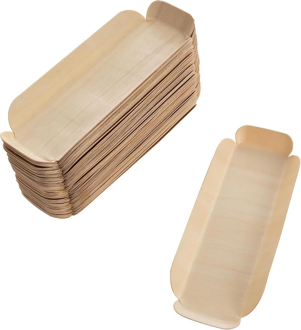 Disposable Wooden Plate Dessert Appetizers Charcuterie Sushi Plate for Party Picnic Weddings(8 * 3inches 50PCS)