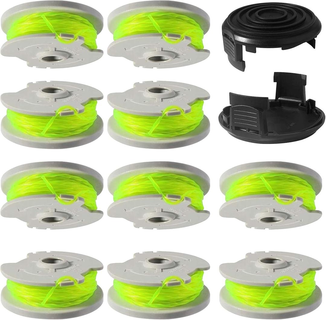 WA0014 Replacement Spool Compatible with Worx WG168 WG184 WG191 WG190 Cordless String Trimmers Replacement Spool Line 20ft 0.080" and WA0037 Cap Covers 18 Pack -10Spools + 2Cap