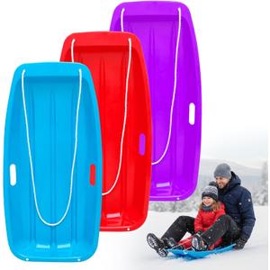 Snow Sled, 3PCS Snow Sleds for Kids and Adult, Plastic Toboggan Snow Sled for up to 2 Riders with Pull Rope and Handles, 35in Sleds for Winter Skiing Outdoor Sledding Gift