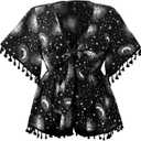 Women's Plus Size Boho Graphic Blouse Shirt Bow Tie Knot Half Sleeve Ruffle Hippie Peplum Tops, XXLarge Plus