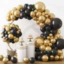 RUBFAC Black and Gold Balloons 129pcs Different Sizes Pack of 18 12 10 5 Inch, Latex Balloon Garland Arch Kit for Party Graduation Wedding Holiday Happy Birthday Decoration