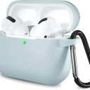 Lerobo Compatible with AirPods Pro Case Cover,Shockproof Washable Silicone Case for Airpods Pro Supports Wireless Charging with Carabiner Front LED Visible,Turquoise