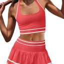 Panadila Women 2 Piece Tennis Skirt Sets Workout Set Halter Sports Bra and Golf Skort Athletic Outfits (Large, Red)
