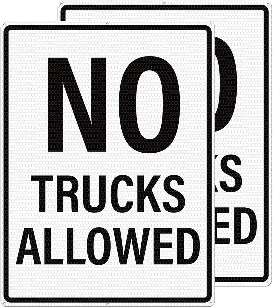2 Pack No Trucks Allowed Sign 24 x 18 Inch Reflective Aluminum Metal Signs Rust-Free UV Protected Driveway Signs for No Trucks in Driveway Street Parking Lot Private Roads