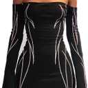 Aopwsrlyi Women Sexy Off Shoulder Long Sleeve Mini Bodycon Dress Y2K Print Asymmetrical Hem Dresses Party Clubwear (Black, M)