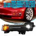 Front Fog Light Driver Side Left Side Compatible with Tesla Model 3 2017-2023 Model Y 2019-2024, LED Daytime Running Light DRL Assembly Replacement for 1077391-00-E 1077392-00-F