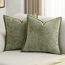 FUTEI Sage Green Chenille Throw Pillow Covers 24x24 Inch Set of 2,Soft Cozy Bound Edge Design European Cushion Cover,Home Decor for Couch Bed Living Room