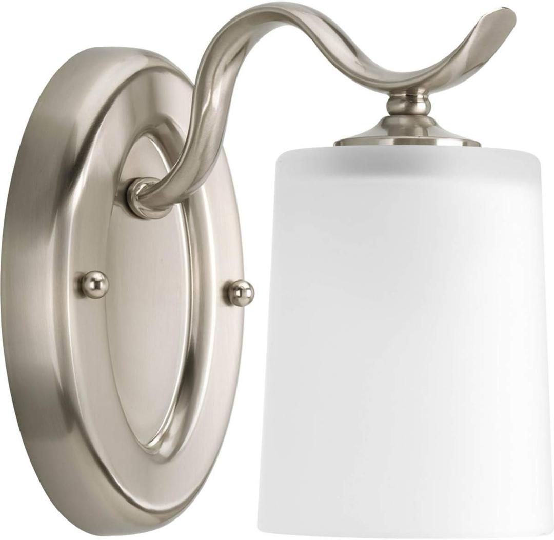 Progress Lighting P2018-09 Inspire Collection Etched Glass Traditional Bath Vanity Light, 1-Light, Brushed Nickel