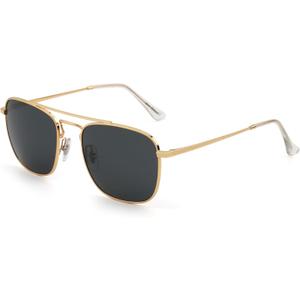 JIM HALO Retro Square Aviator Sunglasses Premium Glass Lens Flat Metal Eyewear Men Women (Gold Frame / Dark Grey Lens)