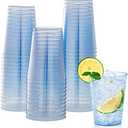 JOLLY CHEF 100 Pack 10 oz Blue Plastic Cups, Blue Disposable Tumblers, Elegant Glitter Party Drinking Cups for Wedding, Thanksgiving Day, Christmas Halloween