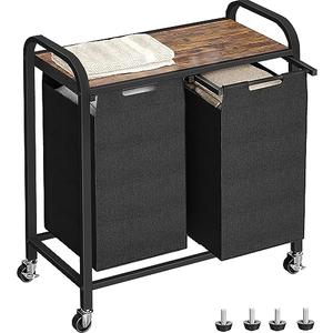 ALOFA Laundry Hamper with Lid - Pull Out Laundry Bags with Letter Stickers, Metal Frame Sorter - Black