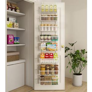 Mefirt White 12 Inch Wide Narrow Over The Door Pantry Organizer, Pantry Organization and Storage, 3-Tier Metal Hanging Deep Basket Wall Spice Rack Seasoning Shelves, Home & Kitchen Essentials