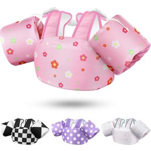 Vvinca Toddler Swim Vest for Kids 28-66 lbs, Toddler Floaties Puddle Pool Float Jumper 30-50 Pounds for Girls Boys Ages 2-6 with Detachable Arm Floaties Stylish Floats for Swimming Pool Beach Vacation