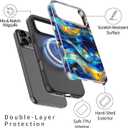 DorisMax for iPhone 17 Pro Case - Wireless Charging Compatible - Dual-Layer Hard Shell + Silicone Cover - Shockproof Protective Phone Case with Stylish Designs for Women - Abstract Bule Gold Water